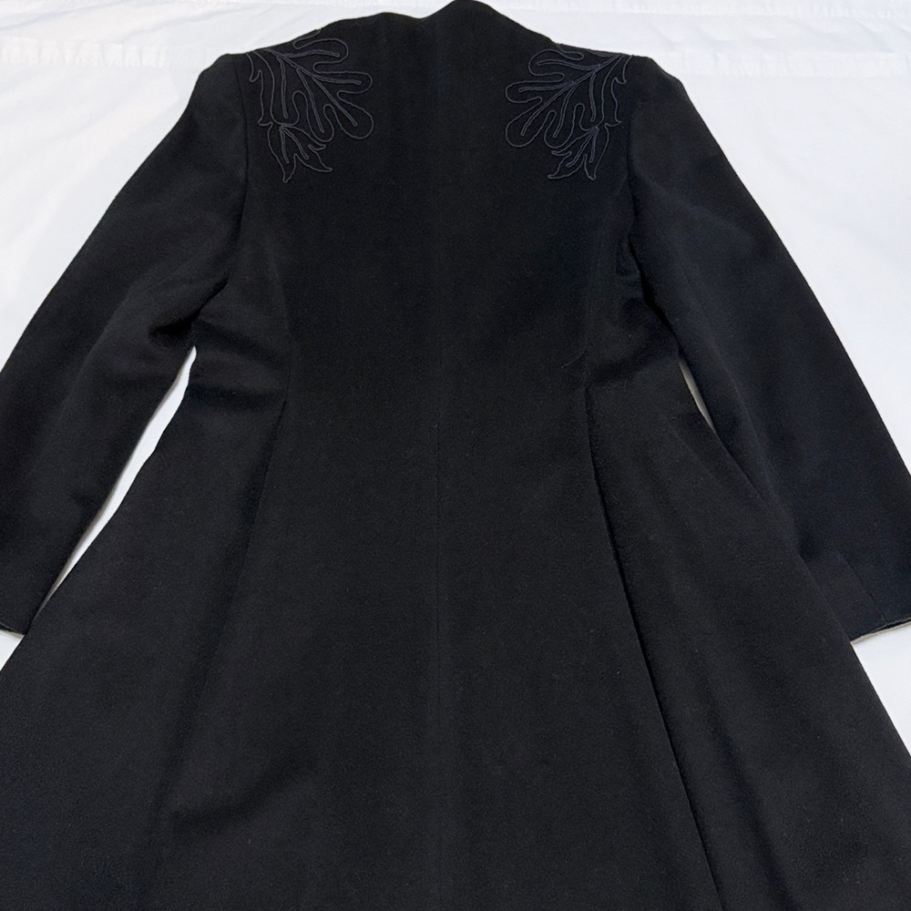 Saks Fifth Avenue Black Midi Flare Wool Coat with Embroidery size 8 - Picture 13 of 15